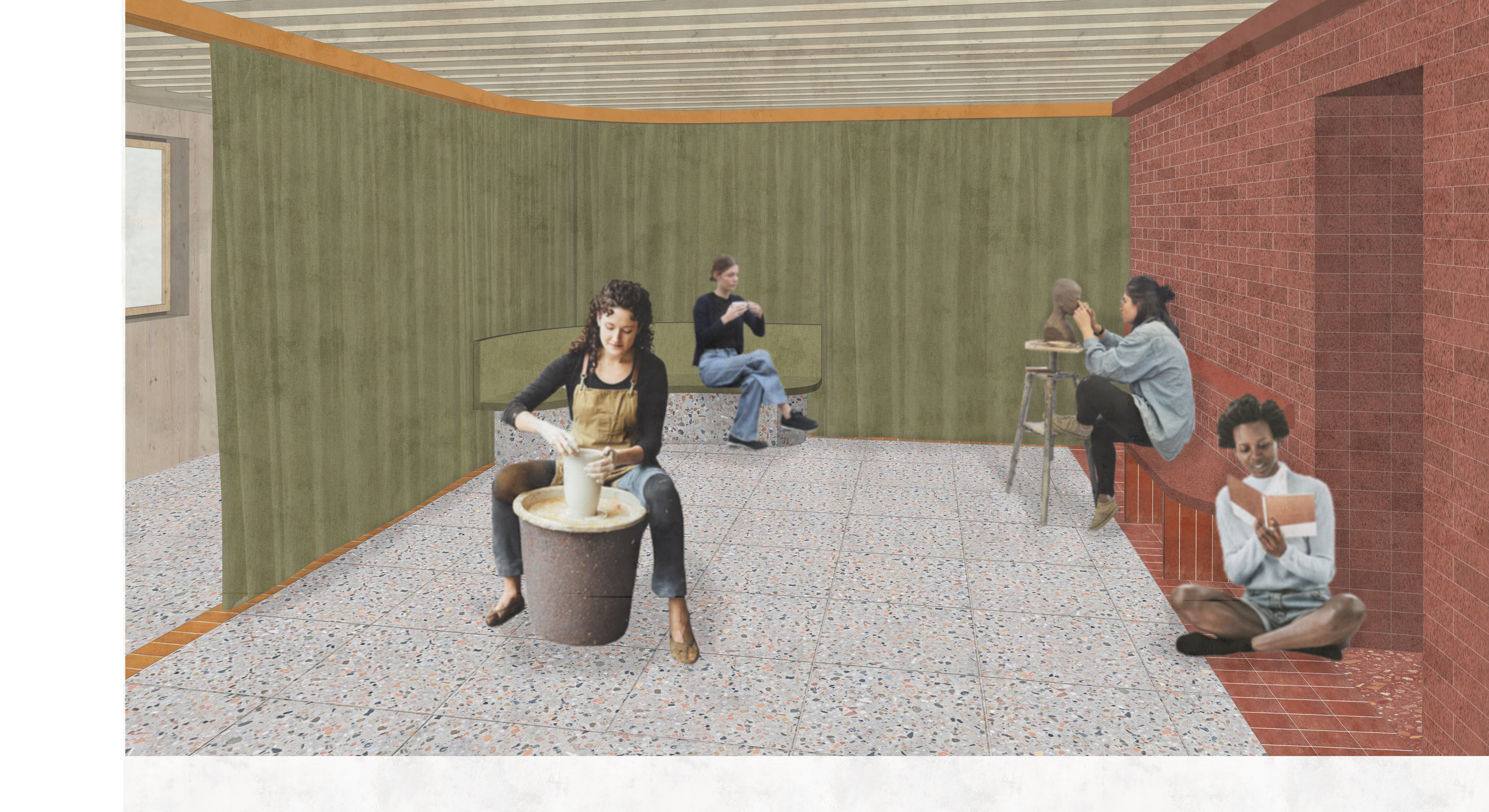 Collage Gemeınschaftsraum Sommernutzung